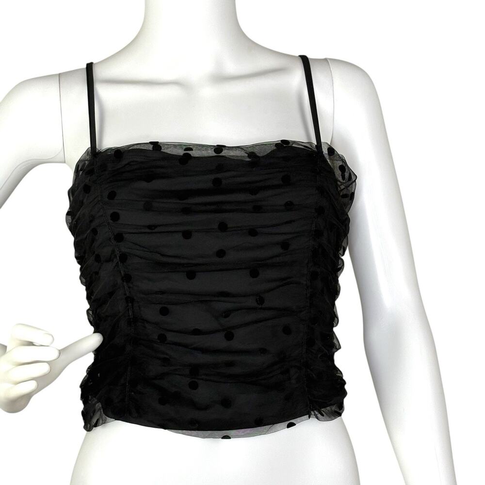 NWT Rachel Zoe Whimsigoth Cami Top Ruched Smocked Black Polka dot Size M